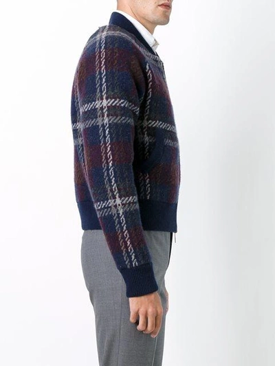 Shop Thom Browne Checked Knit Bomber Jacket In Blue