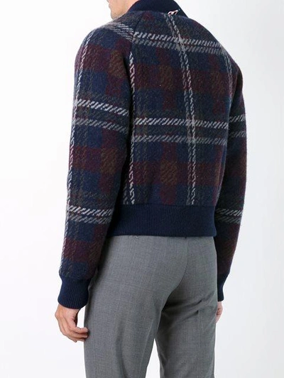 Shop Thom Browne Checked Knit Bomber Jacket In Blue