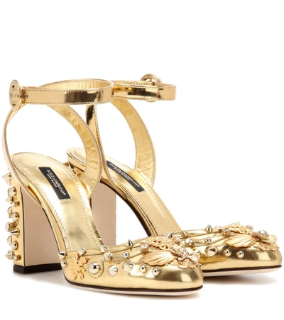 Dolce & Gabbana Embellished Leather Pumps In Gold