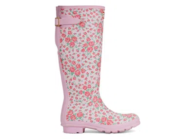 Pre-owned Hunter Original Back Adjustable Tall Rain Boots Loveshackfancy Pink Floral Print (women's) Sneakers In Rose