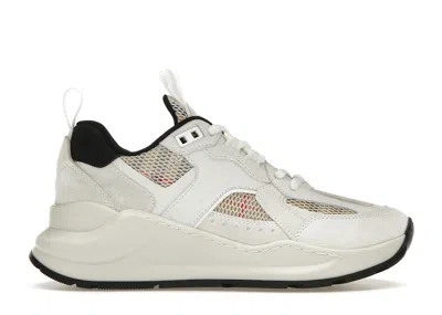 Pre-owned Burberry Logo Print Leather, Suede And Check Mesh Sneakers (women's)in Archive Beige/white In Multi