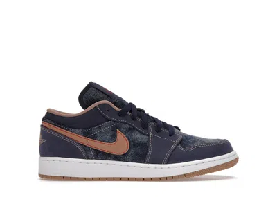 Pre-owned Jordan 1 Low Se Denim Sneakers In Midnight Navy Blue/hemp In Multi