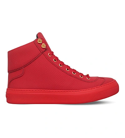 Shop Jimmy Choo Argyle Leather High-top Trainers In Red
