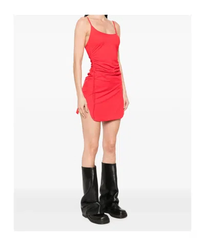 Attico Mini Length Ruched Detailing Side Slit Strappy Beach Cover Up In Red