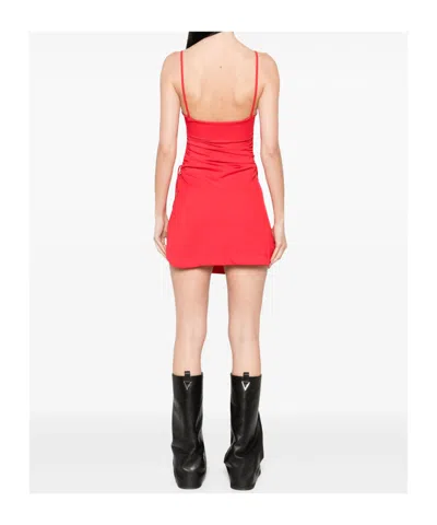 Attico Mini Length Ruched Detailing Side Slit Strappy Beach Cover Up In Red