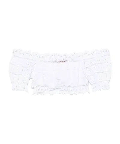 Ermanno Scervino Lace Cotton Cropped Top With Off-the-shoulder Design In White