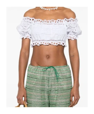 Ermanno Scervino Lace Cotton Cropped Top With Off-the-shoulder Design In White
