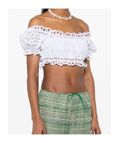 Ermanno Scervino Lace Cotton Cropped Top With Off-the-shoulder Design In White