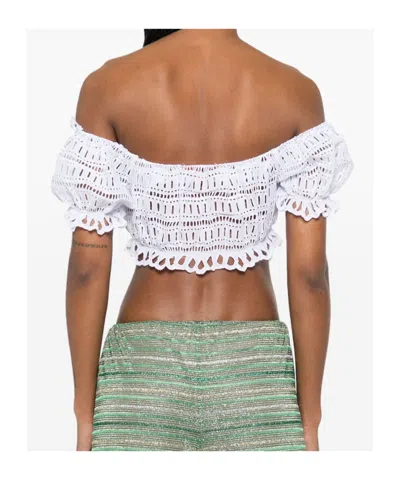 Ermanno Scervino Lace Cotton Cropped Top With Off-the-shoulder Design In White