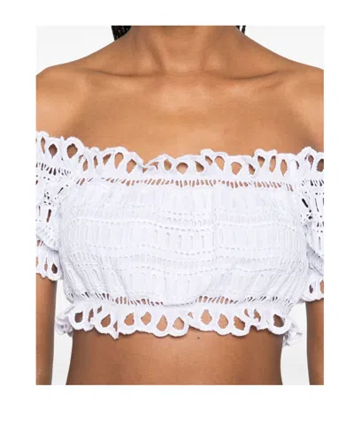 Ermanno Scervino Lace Cotton Cropped Top With Off-the-shoulder Design In White
