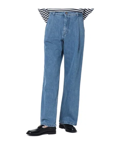 Maison Kitsuné Pleated Denim Jeans In Blue