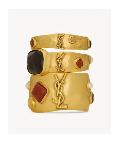 Saint Laurent Cassandre Cabochon Bangles In Enamel, Resin, Glass, And Metal
