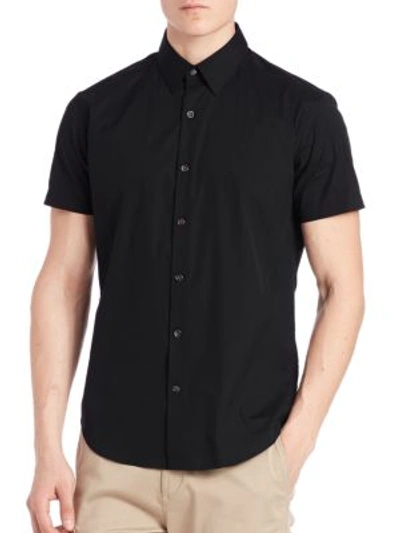 Shop Theory Sylvain S. Wealth Slim-fit Short Sleeve Shirt In Black