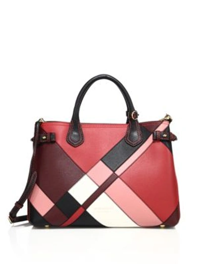 Burberry Banner Medium Patchwork Leather & House Check Satchel In Pink/gold