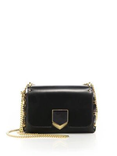 Shop Jimmy Choo Lockett Petite Leather Shoulder Bag In Black/gold