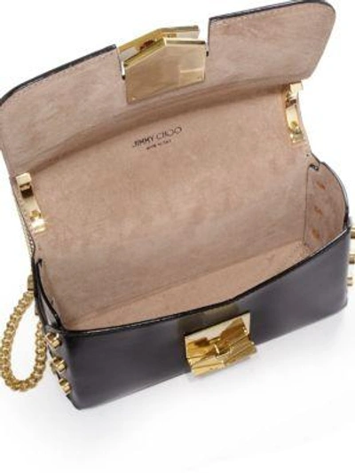 Shop Jimmy Choo Lockett Petite Leather Shoulder Bag In Black/gold