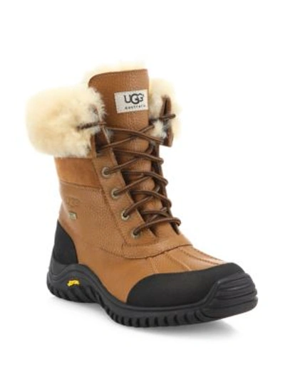 Shop Ugg Adirondack Ii Lace-up Shearling-lined Leather Boots In Otter