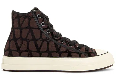 Pre-owned Valentino Garavani Men's Valentino Toile Iconographe Totaloop Hightop Sneakers In Brown/black