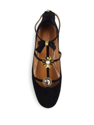 Shop Aquazzura Pandora Embellished Suede Flats In Black