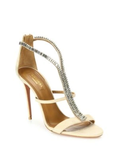 Shop Aquazzura Constance Crystal-embellished Suede Sandals In Nude