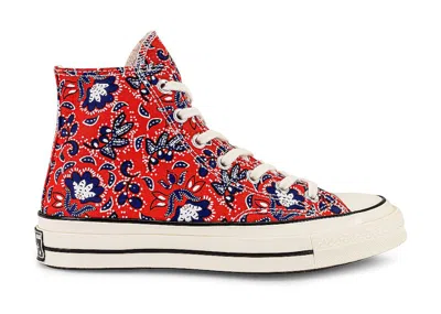 Pre-owned Converse Men's  Chuck Taylor All Star 70 Hi Paisley Sneakers In Habanero Red/egret/rush Blue