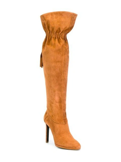 Shop Roberto Cavalli Tasselled Knee High Boots