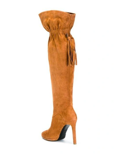 Shop Roberto Cavalli Tasselled Knee High Boots