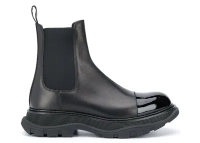 Pre-owned Alexander Mcqueen Men's  Shiny Toecap Chelsea Boot Sneakers In Black