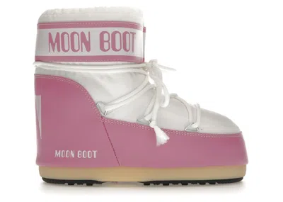 Pre-owned Moon Boot Icon Nylon Low Boot Sneakers In Pink/white In Multi