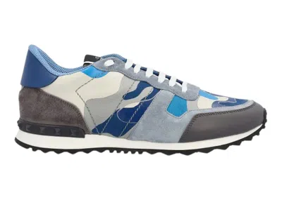 Pre-owned Valentino Garavani Men's  Rockrunner Camouflage Sneakers In Blue/grey