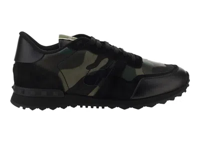 Pre-owned Valentino Garavani Men's  Rockrunner Camouflage Sneakers In Black/green