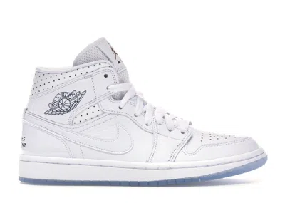 Pre-owned Jordan 1 Mid Unite Totale (women's) Sneakers In White/midnight Navy Blue/metallic Red Bronze In Multi