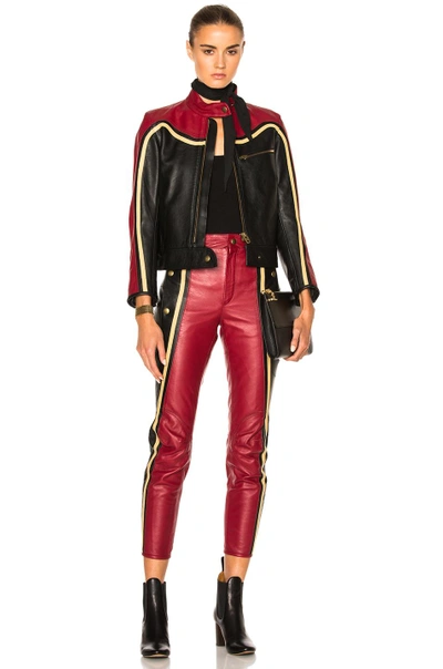 Shop Chloé Leather & Nubuck Biker Pants In Black & Red