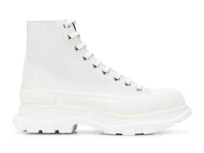 Pre-owned Alexander Mcqueen Men's  Tread Slick Boot Leather Sneakers In White