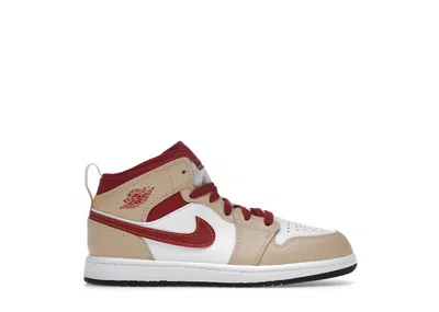 Pre-owned Jordan 1 Mid Light Curry Cardinal Sneakers In White Onyx/cardinal Red