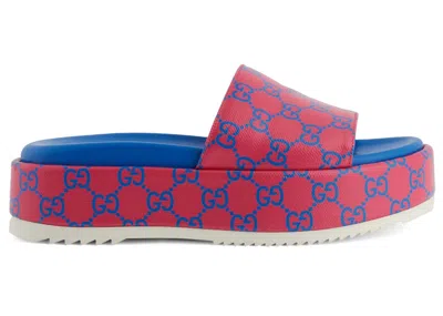 Pre-owned Gucci Gg Platform Slide (women's) Sneakers In Fuchsia/blue