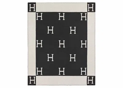 Pre-owned Hermes Avalon Throw Blanket In Ecru/gris Fonce