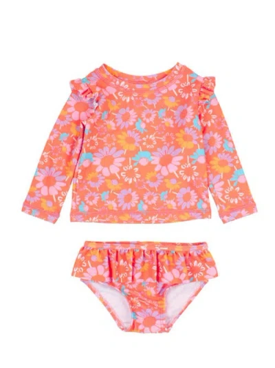 Rufflebutts Baby/toddler Girls Upf50+ Sun Protected Skirted Flutter Long Sleeve Rash Guard Bikini