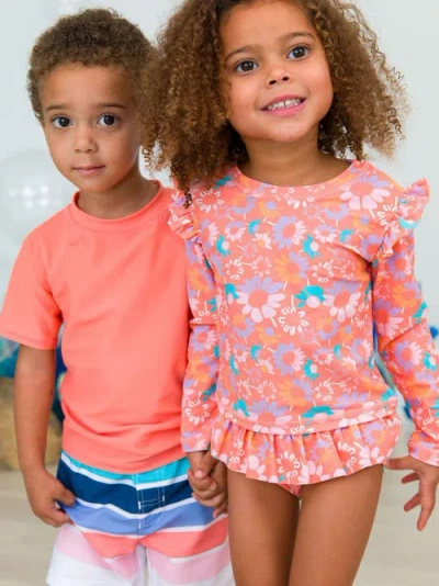 Rufflebutts Baby/toddler Girls Upf50+ Sun Protected Skirted Flutter Long Sleeve Rash Guard Bikini