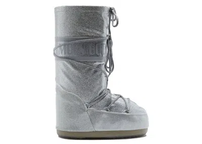 Pre-owned Moon Boot Icon Glitter Boot Sneakers In Silver