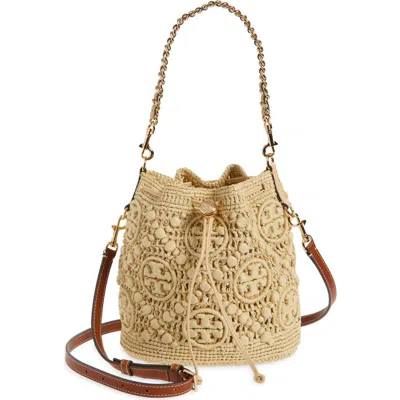 Tory Burch T Monogram Raffia Bucket Bag In Brown
