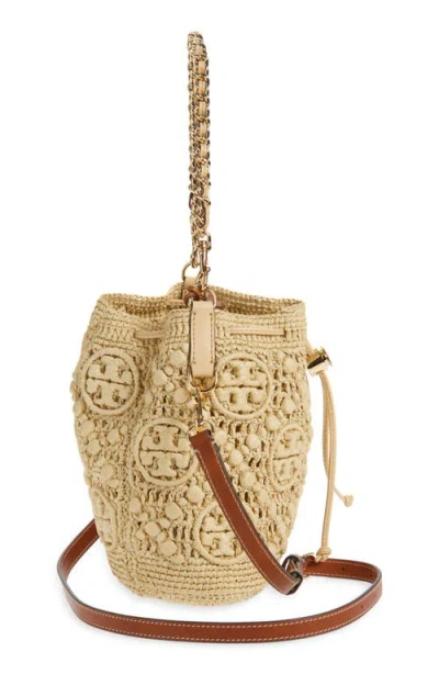 Tory Burch T Monogram Raffia Bucket Bag In Brown
