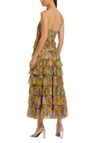 Mac Duggal Ruffle Mesh Strapless Midi Dress In Multi