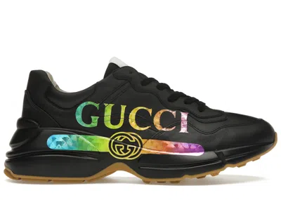 Pre-owned Gucci Men's  Rhyton Iridescent Logo Sneakers In Black