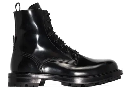 Pre-owned Alexander Mcqueen Men's  Polished Leather Combat Boot Sneakers In Black