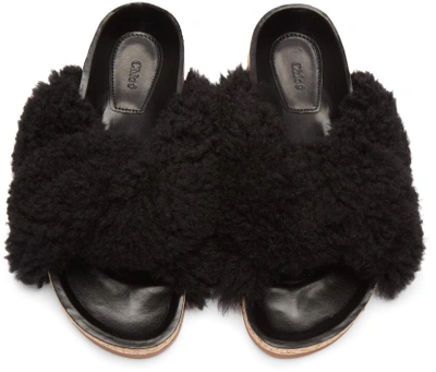 Shop Chloé Black Shearling Kerenn Sandals