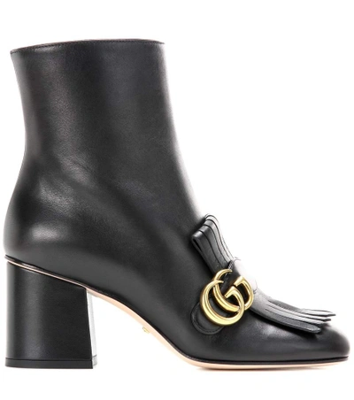 Shop Gucci Marmont Leather Ankle Boots In Black