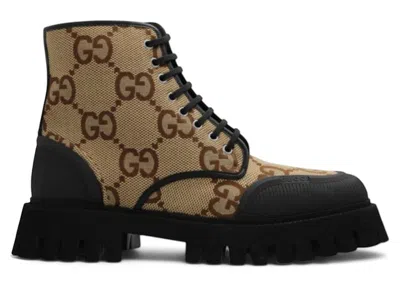 Pre-owned Gucci Men's  Lace Up Boot Maxi Gg Sneakers In Camel/ebony In Multi