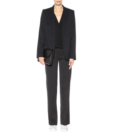 Shop Vince Wool And Cotton-blend Trousers In Black
