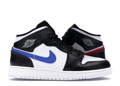 Pre-owned Jordan 1 Mid Swoosh Sneakers In Black/white/university Red In Multi